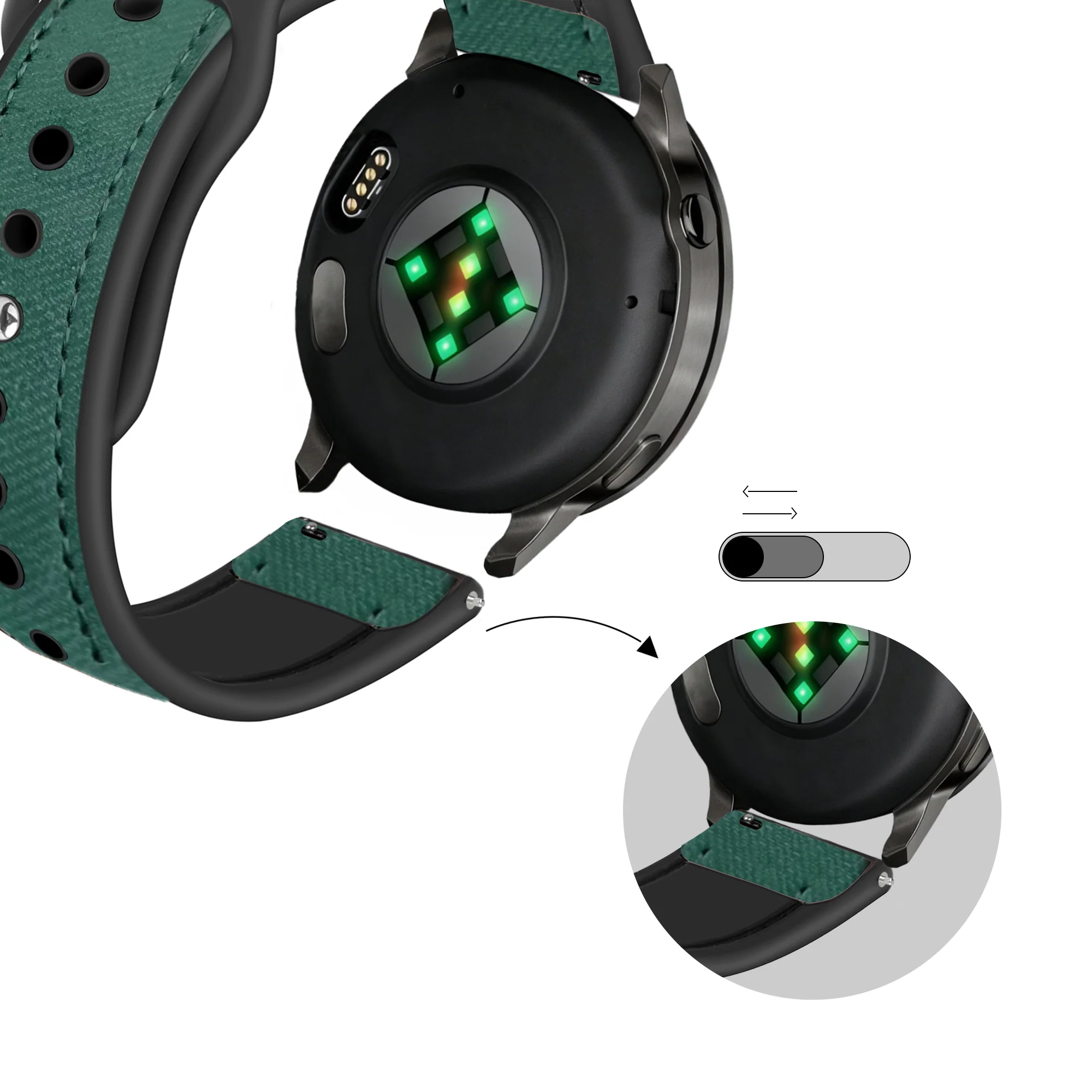 Bandz Garmin Forerunner 165 Leather Strap 'Hybrid' (Green) - Image 4
