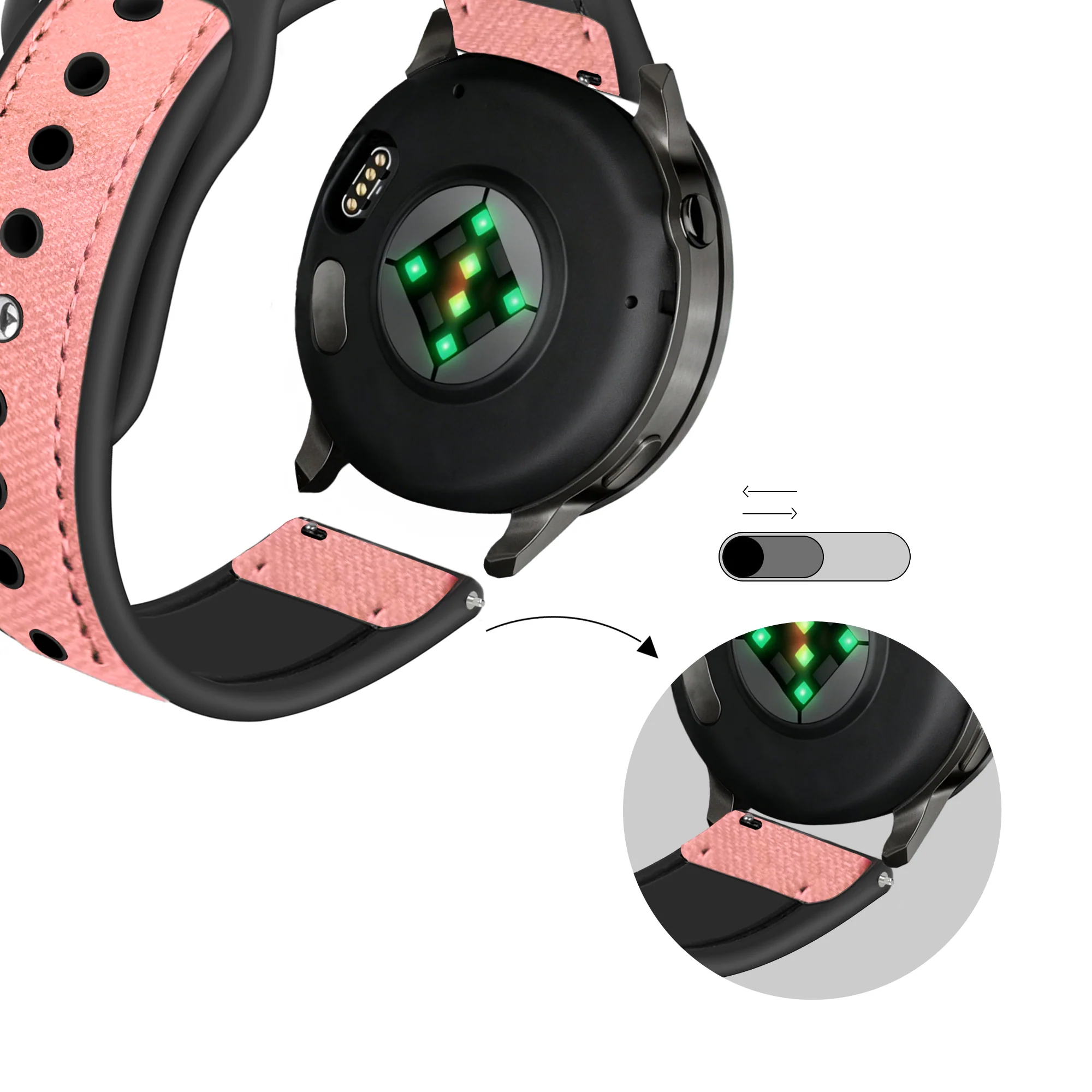 Bandz Garmin Forerunner 165 Leather Strap 'Hybrid' (Pink) - Image 4