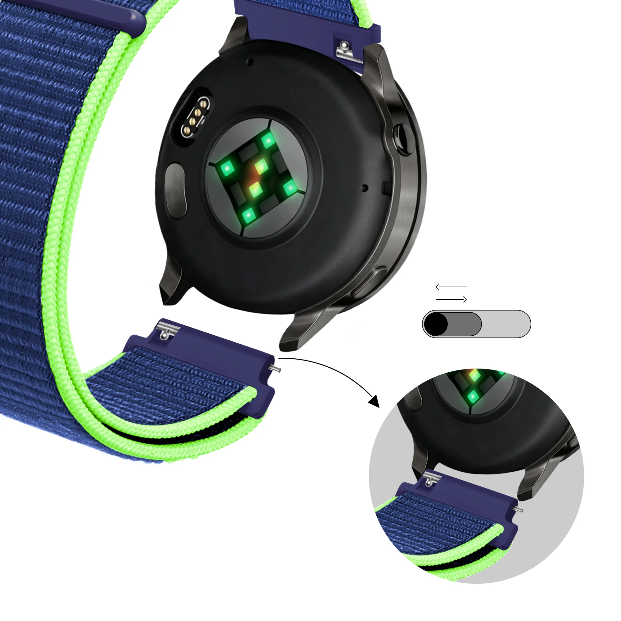 Bandz Garmin Forerunner 645 Nylon Loop Strap (Blue/Lime) - Image 4