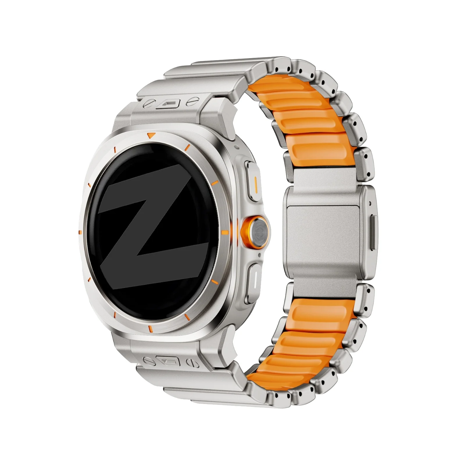 Bandz Samsung Galaxy Watch Ultra Titanium Strap 'Hybrid' (Titanium/Orange)